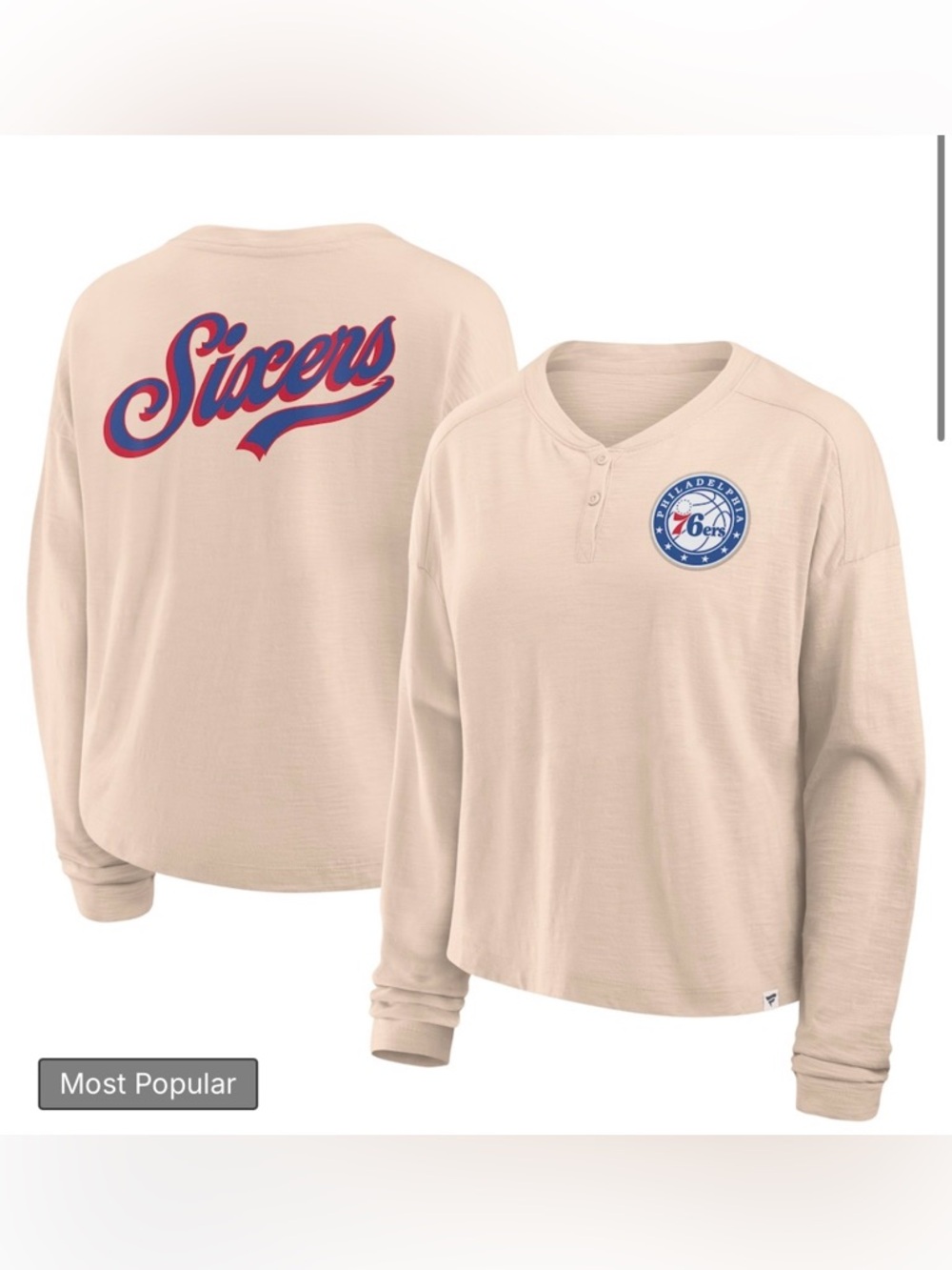 Philadelphia 76ers Girls' Cream Long-Sleeve Henley Top